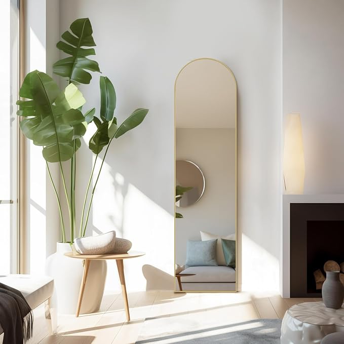 Arched Mirror Full Length, Upgraded 16"x59" Body Wall Mirrors with Shatter-Proof Glass, Floor Standing, Hanging or Leaning, Tall Arch Mirror with Stand Aluminum Alloy Frame for Bedroom Cloakroom