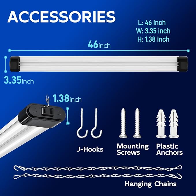 hykolity 4FT Linkable LED Shop Light,44W 4600LM 5000K Daylight,8 Pack | Plug-in Hanging/Surface Mount Utility Light, Daisy Chain Shop Lights for Garage,Workshop,,Warehouse,Utility Room,Black