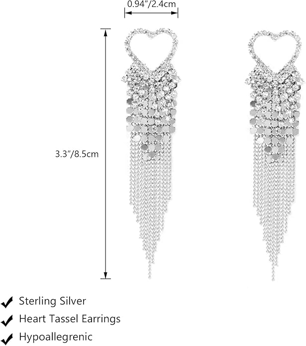 Luxval Rhinestone Earrings Dangling for Women Sparkly Silver Dangle Earrings Girls Long Chandelier Earrings Tassel Lightweight Ear Studs Cubic Zirconia Crystal Statement