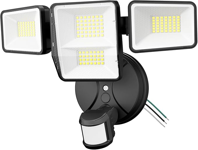 70W 7000LM Security Lights Outdoor, 4-Head LED Motion Sensor Light, Hardwired Dusk to Dawn Flood Light, 6500K Daylight, IP65 Waterproof, 3 Modes for Yard Garage Porch (1)