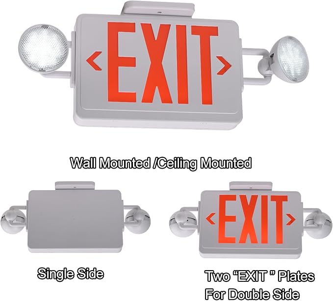 Emergency Exit Sign with Lights Battery backup, 200lm 3Hours Plug in Red Exit Signs with Emergency Lights for Business, Battery Operated,UL 924 AC85-277V