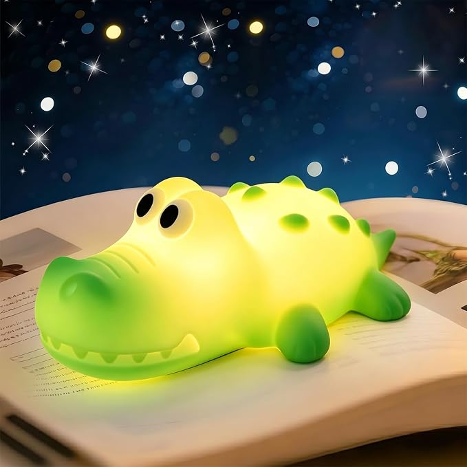 AVEKI Night Light for Kids, Baby Crocodile Night Light with Dimmable Warm Light & RGB Mode, Soft Silicone Touch Lamp with 30M Timer, Rechargeable Alligator Light for Nursery Kids Room