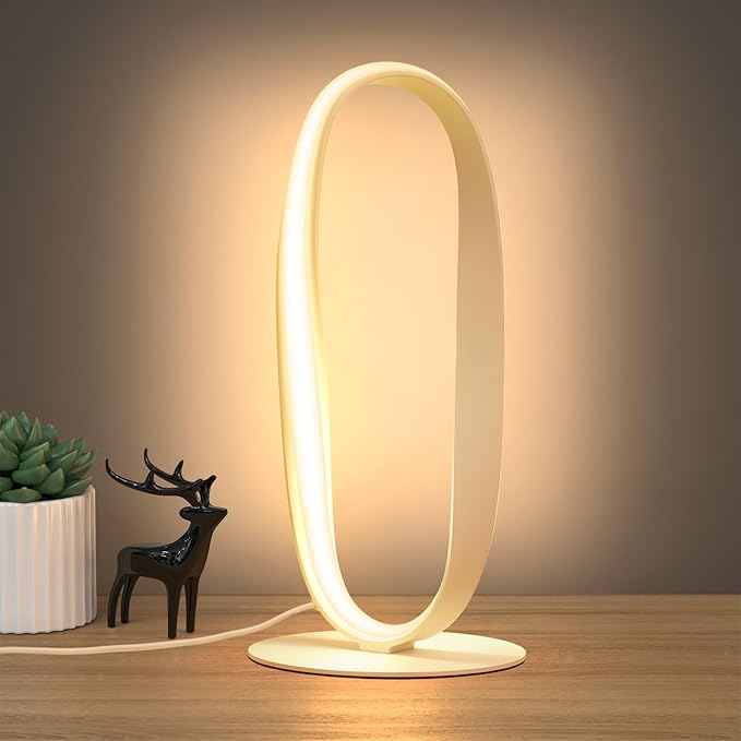 NUÜR Circle LED Table Lamp, 3 Color Temperatures Bedside Lamp for Living Room, Stepless Dimmable Bedside Table Lamp, White Unique Nightstand Lamp for Bedroom, Home, Office