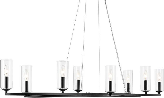 Kichler Harpin 8-Light Linear Chandelier, Sloped Ceiling Compatible, for Dining Room or Kitchen with Clear Glass in Black