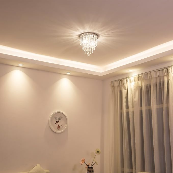 Mini Chandelier, Crystal Chandelier Lighting, 2 Lights, Flush Mount Ceiling Light, H10.4'' x W8.66'' Modern Chandelier Lighting Fixture for Bedroom, Hallway, Bar, Kitchen, Bathroom