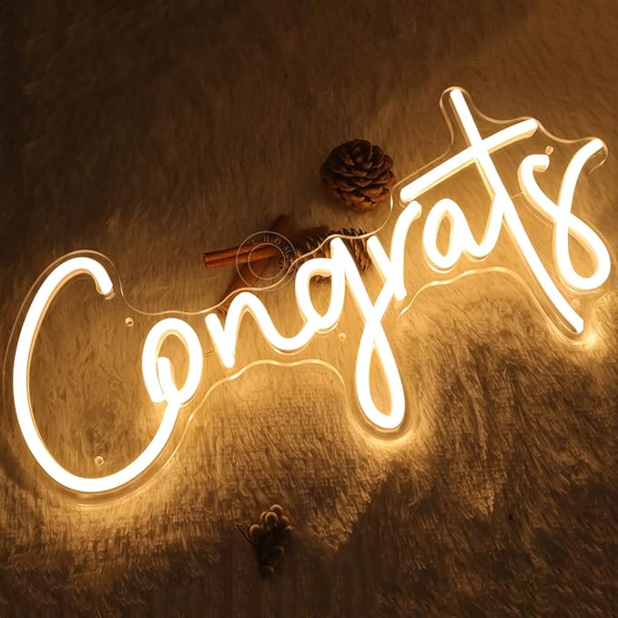 SYLHOME Congrats LED Neon Light Sign for Wedding Birthday Party Graduation Background Wall Decor Sign Celebration Banquet Light Up Sign 15.75" X 7.4" USB Indoors Warm White