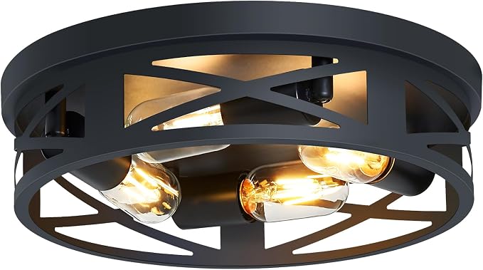 SKEJAO Flush Mount Ceiling Light Fixture,Ceiling Light Fixture for Hallway, Black Hallway Light Fixtures Ceiling,Light Fixtures Ceiling Mount for Kitchen,Farmhouse,Hall (1 Pack) (13.98 inch)