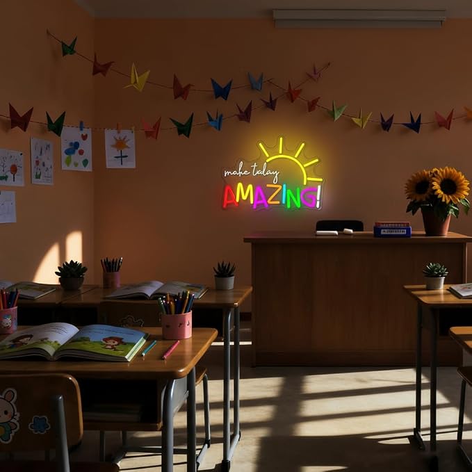 Make Today Amazing Neon Sign-Colorful LED Light Sign with Sun Design,USB Powered & Dimmable for Motivational Wall Decor,Bedroom,Office & Living Room,Neon Signs for Home Decor