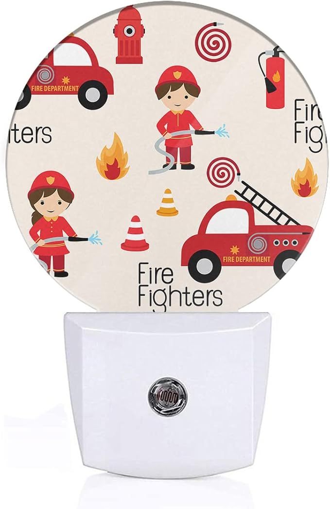 Fireman Night Light Firefighter Fire Alarm Fire Truck Safety Night Lights Plug into Wall 0.5W LED Lighting Auto on/Off for Hallway Stairway Kitchen Bedroom