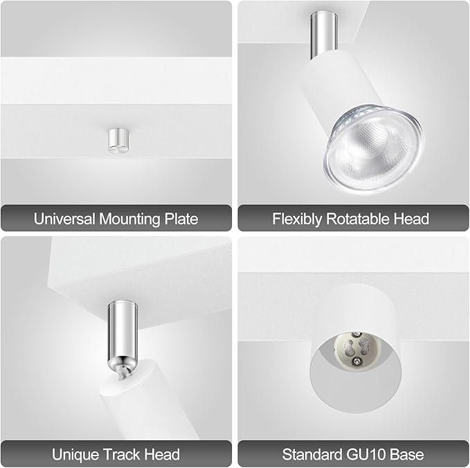 Plug-in Track Lighting, LED Track Lighting Fixtures Ceiling Kit, 16" White Plug in Wall Light with 14.8ft Cord, 3-Light Ceiling Spotlight,Rotatable Kitchen Light Head for Bedroom Hallway(GU10,NO Bulb)