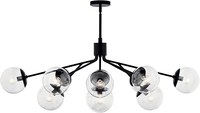 Kichler Silvarious 12-Light Linear Convertible Chandelier, Soft Modern Light with Clear Glass in Black, for Dining Room or Living Room (17.75" x 26.75" x 48"), 52703BKCLR