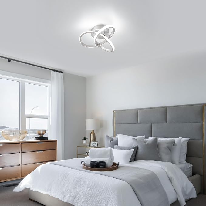 Hallway Light Acrylic Modern LED Ceiling Light Fixtures Cool White 6000K Close to Ceiling Lights for Bedroom, Bathroom, Kitchen, Balcony, Corridor, Stair, Aisle Lamp Curved Design (Sliver,6000K)