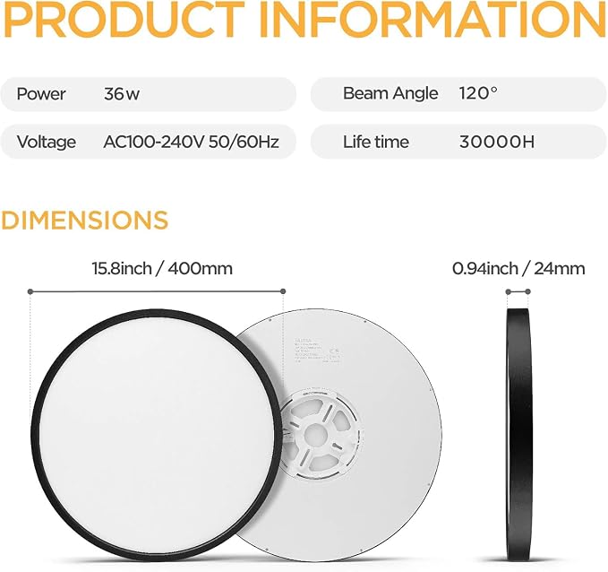 TALOYA Flush Mount Ceiling Light,15.8 Inch,36W,5000K Daylight Black | 100–240 VAC Input LED Ceiling Light for Bedroom, Living Room, Porch,Bathroom,Kitchen, Laundry,Hallway and Closet