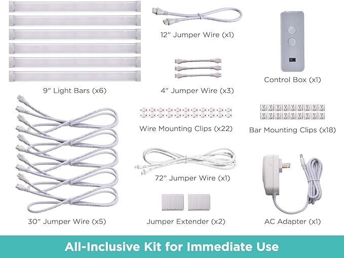 Black+Decker LED Under Cabinet Lighting Kit, Motion Sensor, Dimmable, Linkable, 3 Color Settings, Tool-Free, for Kitchen, Pantry, Cabinets, Closets, Office (6) 9" Bars