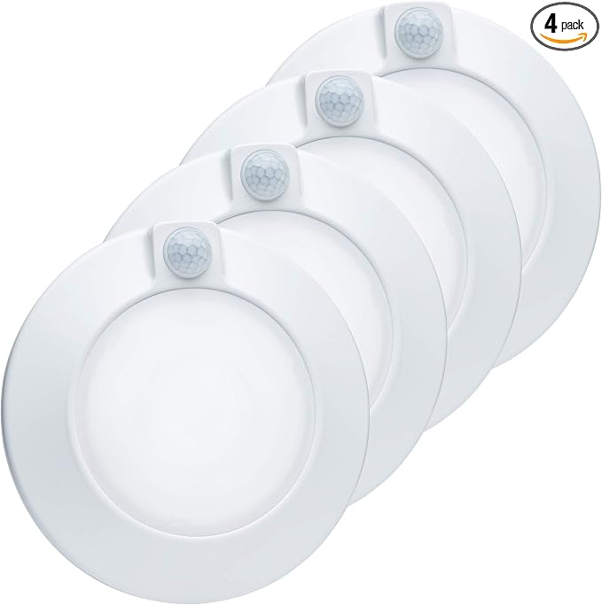 Closet Lights Motion Sensored Indoor Ceiling Mount LED-10W 5000K Closet Stair Porch Ceiling Pantry Motion Activated Light 6-7/8 Inch 90CRI 600lm Hardwire to Junction Box, No Battery, Damp Rated 4 Pack