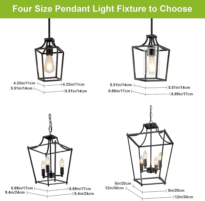 foucasal Black Farmhouse Lantern Pendant Light for Kitchen Island 6.69" | 1 Light, E26 Ceramic Socket, Clear Glass Shade, Adjustable Height Rods, Ideal for Kitchen Dining Room Foyer Hallway Entrance