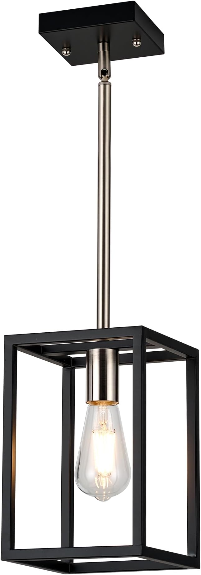 Single 1 Light Black and Brushed Nickel Modern Industrial Pendant Lighting Fixture Hanging Ceiling Light for Dining Room Living Room