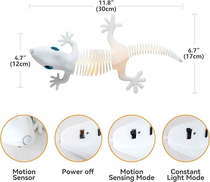 3D Gecko Wall Lights, Motion Sensor Wall Lamp, Animal Night Lights, Battery Operated Wall Sconces, Magnetic Cordless Light, LED Lights for Bedroom, Living Room, Hallway, Stair, Decoration