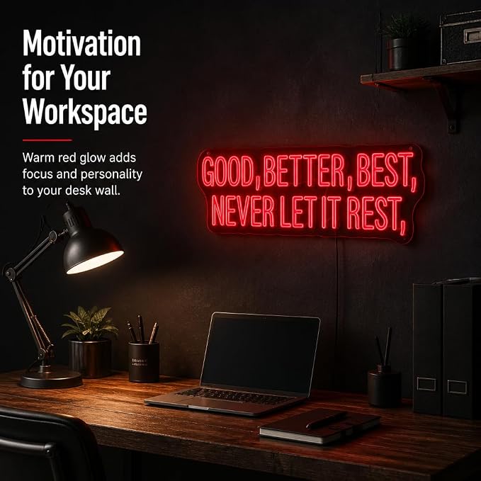 "Good Better Best" Neon Sign, Neon Sign for Classroom, 16.5" x 6.4"IN | Motivational Quote, Inspirational Typography, Wall Art, For Home Office, Gym, Study Room & Classroom