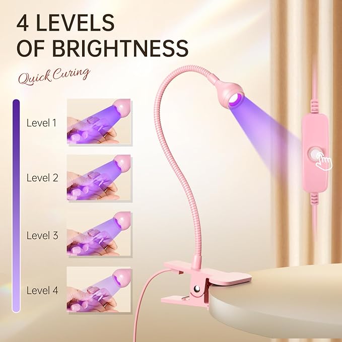 AORAEM LED Nail Lamps 3W Flexible Gooseneck Lamp Quicky Dry Nail Manicure Dryer Gel Polish Curing Light Plug Play Portable Flash Cure Light for Gel Nails Home DIY Professional Nail Tools Pink