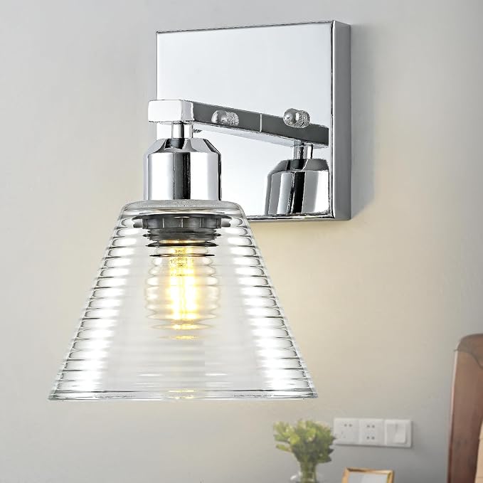1-Light Bathroom Vanity Light, Nickel Modern Bathroom Lighting Fixtures with Clear Glass Shade, Farmhouse Wall Sconces for Mirror Kitchen Bedroom Living Room