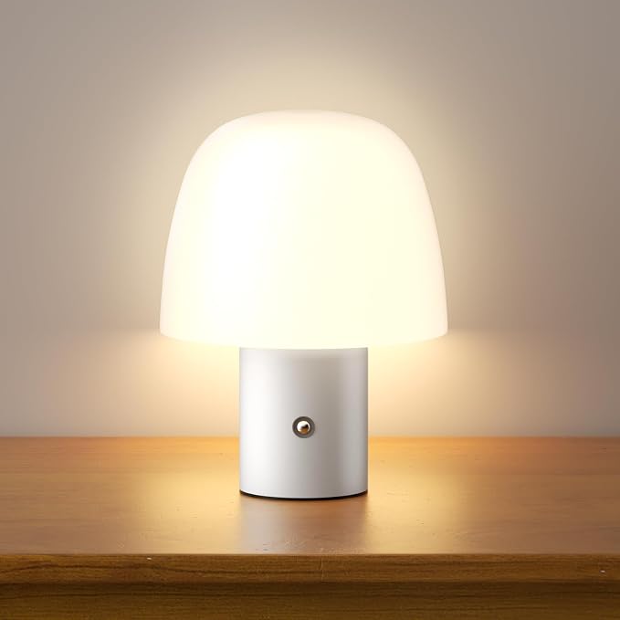 CHLORANTHUS Portable LED Table Lamp, Cordless Desk Lamp Rechargeable, 3-Color Touch Stepless Dimming Night Light for Bedroom/Children's Room/Terrace/Dining Room/Cafe (White)