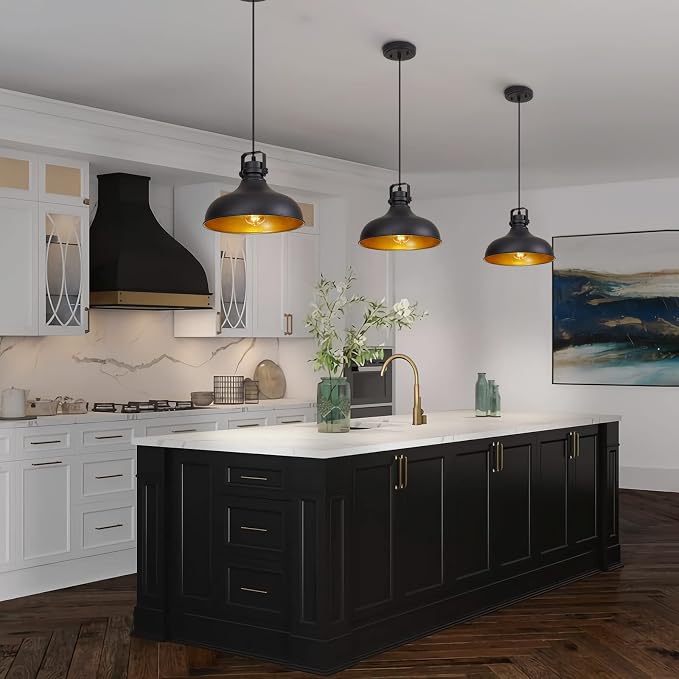 Black Farmhouse Pendant Lights Kitchen Island Fixtures | ETL Certificate,Industrial Adjustable Height Vintage Dome Hanging Light Fixtures for Barn,Dining Room 2 Pack