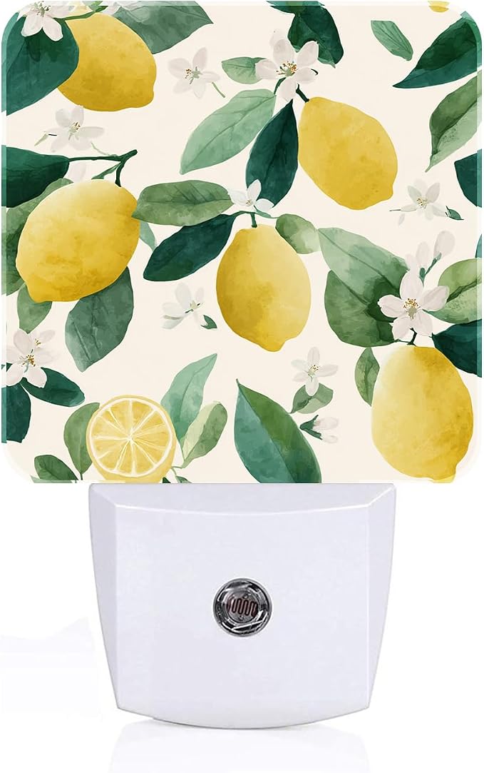 Lemon with Flowers Night Light,Plug-in Nightlights Auto Sensor Night Lamp Dusk-to-Dawn Lamp Home Decor for Nursery Children Girls Boys