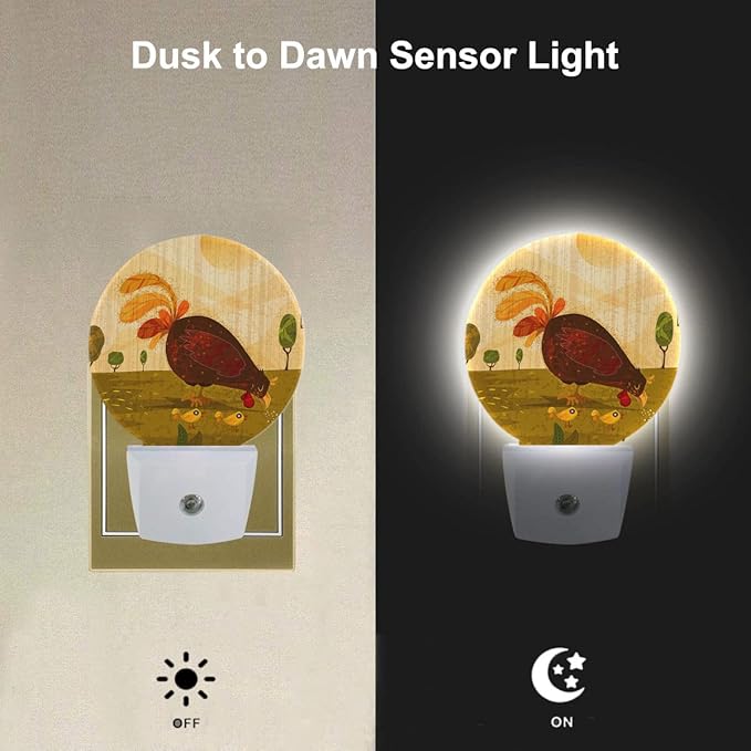 EKOBLA Hen and Chicks LED Night Light Farmhouse Animal Fowl Funny Dusk to Dawn Plug-in Nightlights Auto Sensor for Home Indoor Bathroom Hallway Kitchen