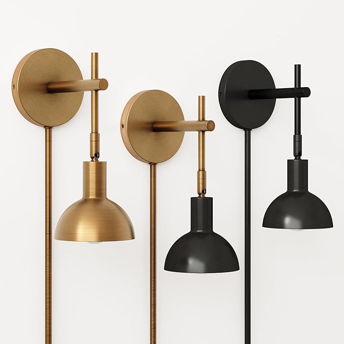 Nathan James Tamlin Wall Light Fixture, Wall Mounted 1-Light Lamp, Plugin Sconce with On/Off Switch for Living Room, Reading Nook or Bedroom, Vintage Brass/Matte Black
