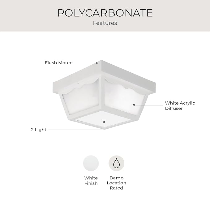 Progress Lighting 2-Light Indoor and Outdoor Flush Mount Ceiling Light, Interior and Exterior Ceiling-Mount Light Fixture for Porch Light, Patios, Garages, Hallways, 10-1/4'' by 5-1/2'', Black