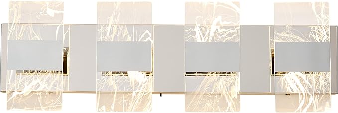 Modern LED Bathroom Light Fixtures Dimmable 4-Light Chrome Vanity Light, 5CCT Adjustable Lighting Fixture Vanity Lights Over Mirror, Smoked Acrylic LED Vanity Lights for Bathroom