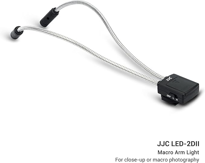 JJC 10 Inch Long Portable Shoe-Mount LED Macro Arm Light, CRI 95+ 5600K, 5 Level Adjustable, Flexible Fill Lights, USB-C, White