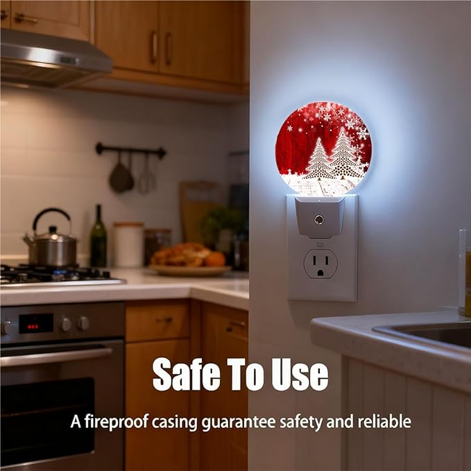 Plug-in Red Christmas Night Light Coffee Bean Trees Snowflake Nightlight with Dusk to Dawn Sensor, Auto On/Off 0.5W Energy-Saving LED Lighting for Men Women Boys Girls Gift