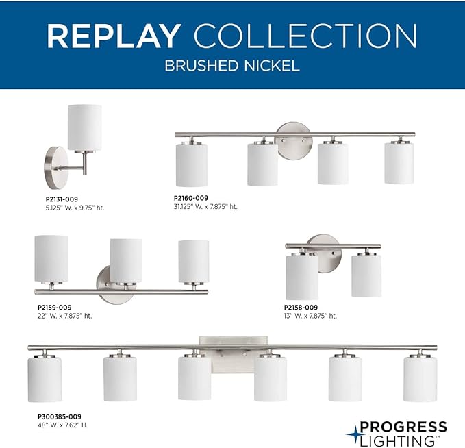 Progress Lighting Replay Collection 48 in. 6-Light Brushed Nickel Etched White Glass Modern Bath Vanity Light