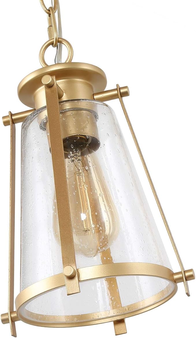 KSANA Gold Pendant Lighting for Kitchen Island, Hanging Brass Light Fixtures with Seeded Glass for Dining Room, Foyer