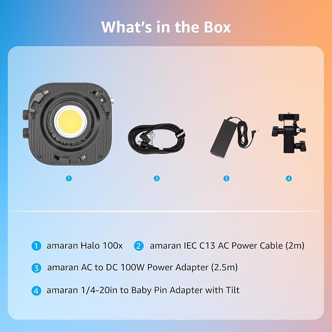 amaran Halo 100x Portable Video Light,100W Bi-Color COB Light | CRI 96+, TLCI 97+ APP Control 2,700K-6,500K Bowens Mount LED Studio Lighting for YouTube Vlog Recording Photography Light