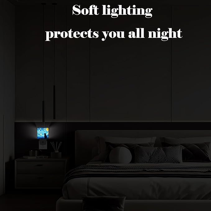 Starry Night Black Cat Night Light,Plug-in Nightlights Auto Sensor Night Lamp Dusk-to-Dawn Lamp Home Decor for Nursery Children Girls Boys