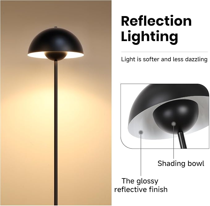 Coucrek Floor Lamp, 66'' Industrial Black Lamp for Living Room | Tall Lamp with Unique Reflecting Shade, Mid Century Modern Ambient Lighting for Bedroom Corner