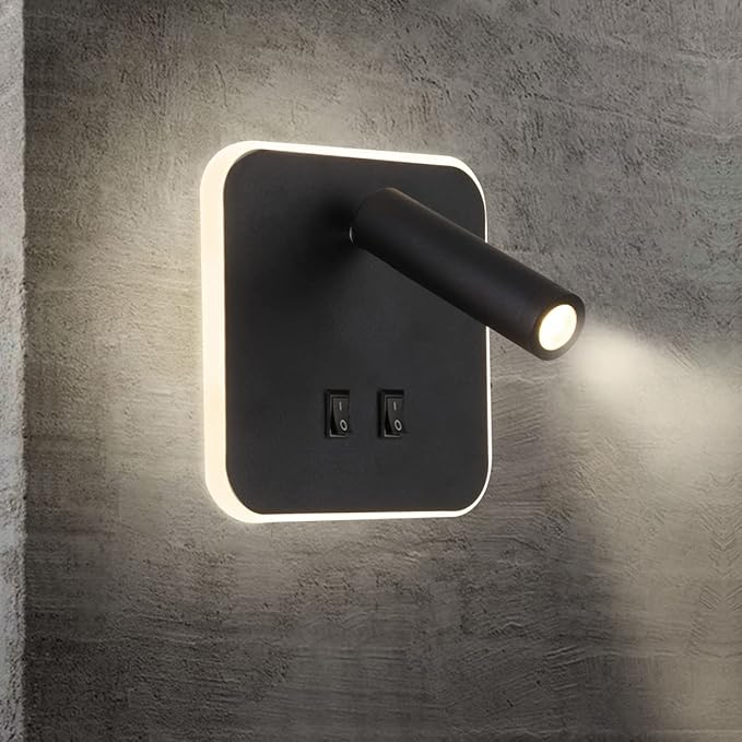 Wall Wash Light Black Bed LED with Interior Wall Adjustable Spotlight Reading lamp aluminio Wall lamp for Hallway Bedroom Stairs Hotels Indoor Bedside Lamp 3000K (3W + 10W)