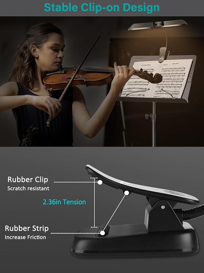 Vekkia 64 Led Rechargeable Music Stand Light - Folding Clip On Piano Lamp, Portable Professional with 5 Brightness×3 Color Temperature for Grand Piano and Book Reading