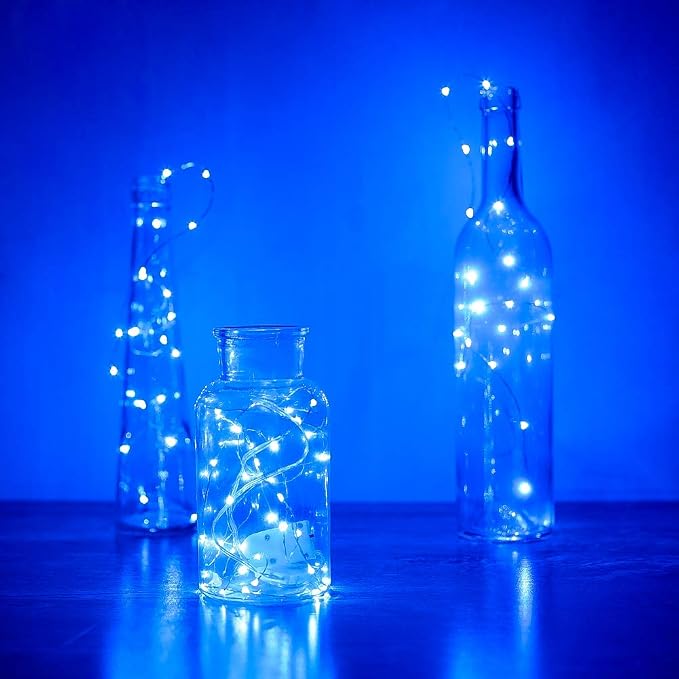 YKB 6 Pack Blue Fairy String Lights Battery Operated Fairy Lights Starry String Lights on 3.3ft/1m Silvery Copper Wire DIY Christmas Decoration Costume Wedding Party Halloween Easter