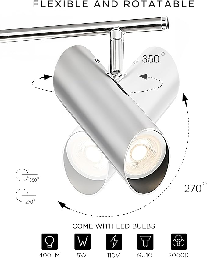 FEMILA 44.3" Track Light, Track Lights Ceiling, for Office, Kitchen, Living Room, Brushed Nickel Finish, GU10 Base,4FS79TL-5 BN