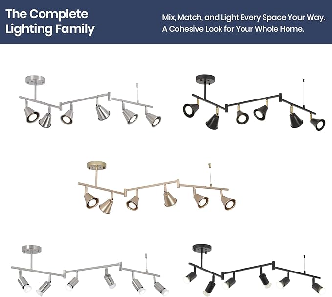 6-Light Modern Track Lighting Fixtures Ceiling, Flexible Foldable Arm and Rotatable Light Head, Champagne Gold Kitchen Track Lighting for Kitchen Islands, Dining Rooms, Bars