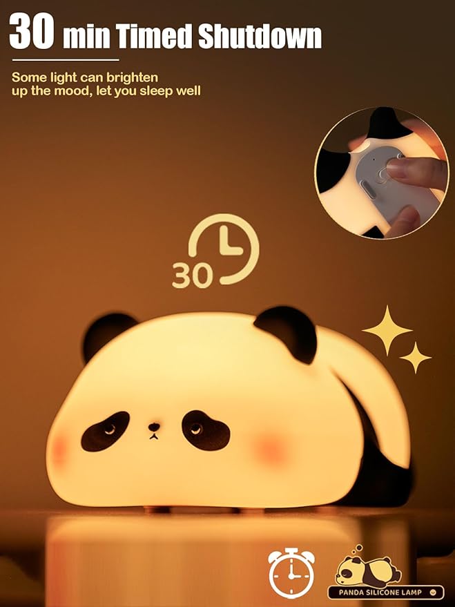 Cute Panda Night Light, Squishy Panda Novelty Animal Lamp, 3 Level Dimmable Nursery Nightlight with Timer, Food Grade Silicone Touch Night Light Fun Gifts for Kids Boys Girls Baby