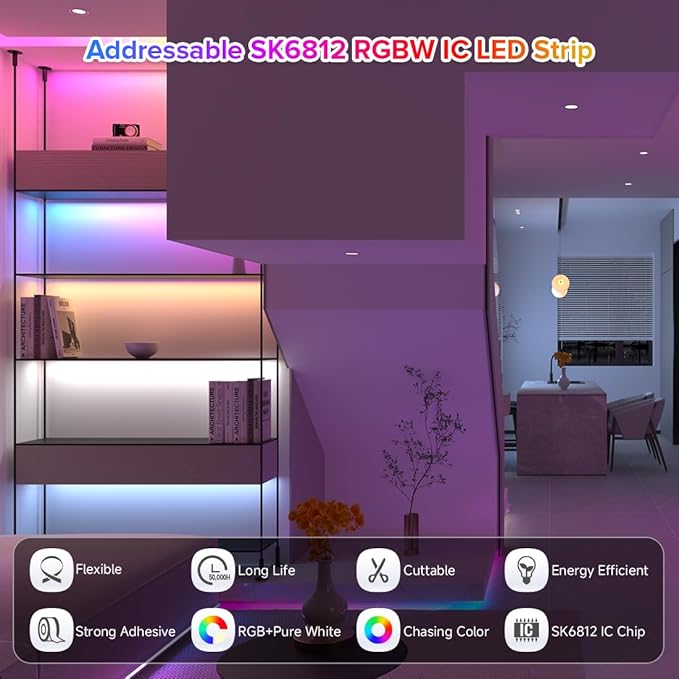 BTF-LIGHTING SK6812(Similar WS2812B) UL Listed RGBW RGB+Warm White(3000K) Individually Addressable DC12V 16.4FT 30LED/m 4 Colors in 1 Light Dream LED Strip IP65 White PCB(No Adapter or Controller)