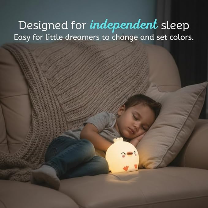 Chick Silicone Night Light for Kids, Squishy Lamp with Remote | Tap Control | Rechargeable 9-Color Changing Soft Glow | Nursery Nightlight for Kids | Portable Animal Nightlight | USB Cord