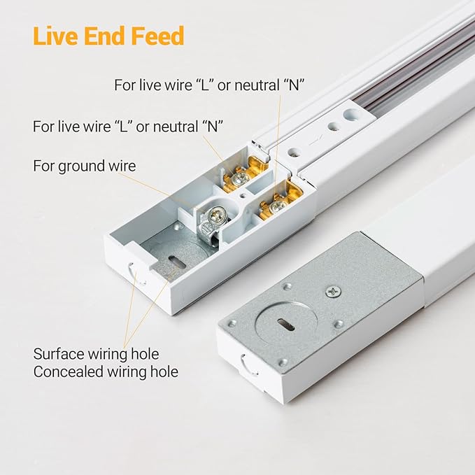 VANoopee 13FT H Track Lighting Rails Kit, White | H Type Rails with End Caps and Live End Feed Connector, Compatible with Single Circuit 120V H Style Track System & LED Heads