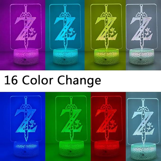 3D Night Light, 16 Color Changing Cartoon USB Desk Lamp, Crest of Hyrule Illusion Lighting with Remote Control for Home Decor Gift for Kids. (1)