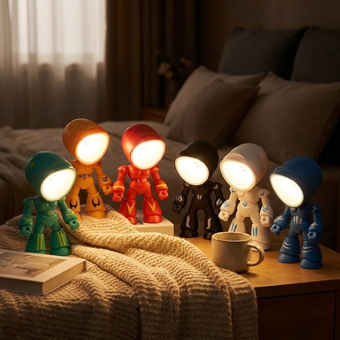 Mini Night Light – Lonely Robot Design, Adjustable Cute Cartoon Robot Companion Table Light,Magnetic Base，Bedside Reading Book Lamp for Bedroom,Office,Thanksgiving Gifts 3PCS (Color B)